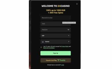 24Casino регистрация с помощью формы 2