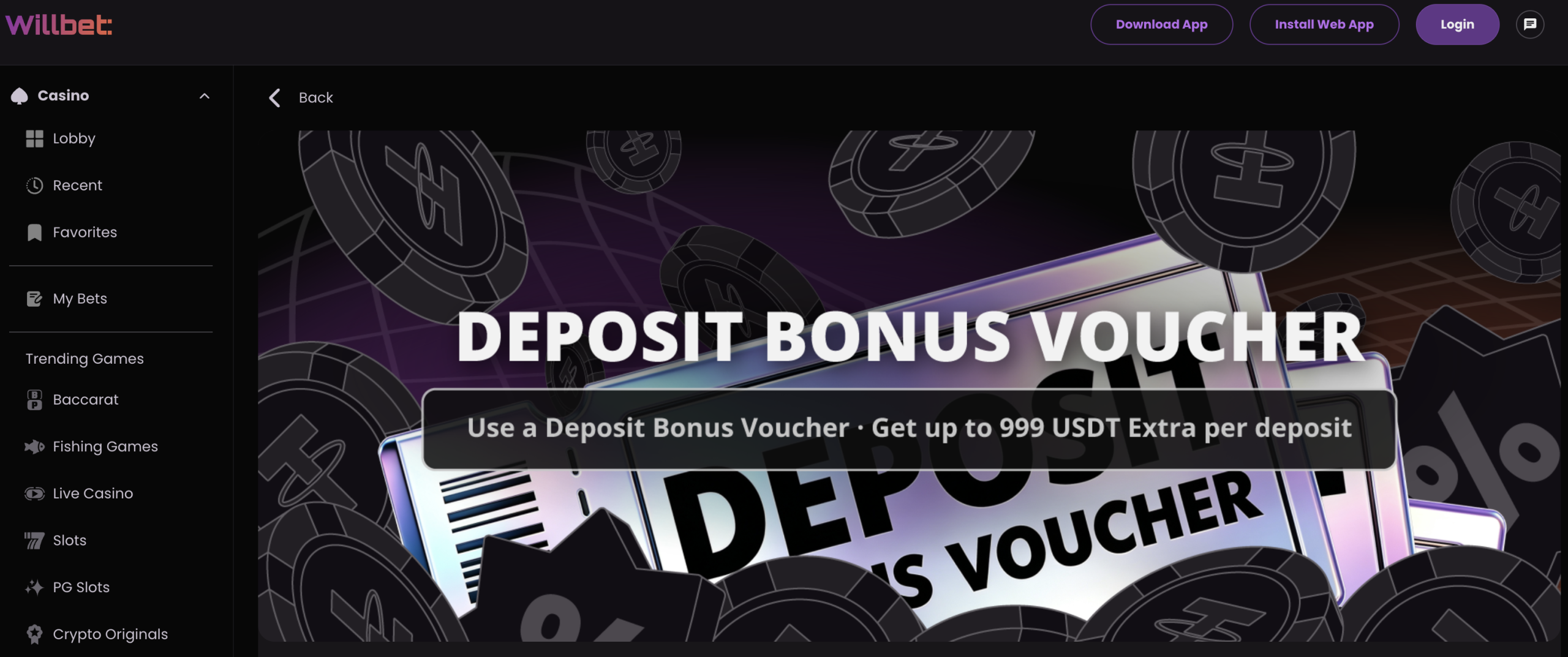 Депозитные бонусные купоны WillBet с вознаграждением до 999 USDT